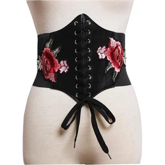 Women’s Lace Up Corset Waspie Floral Embroidered Waist Belt for Women main image 5